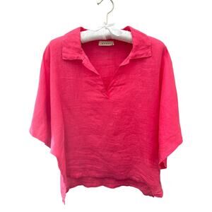 STARK X | Hot Pink 100% Linen Oversized Popover Top Made in USA | Medium